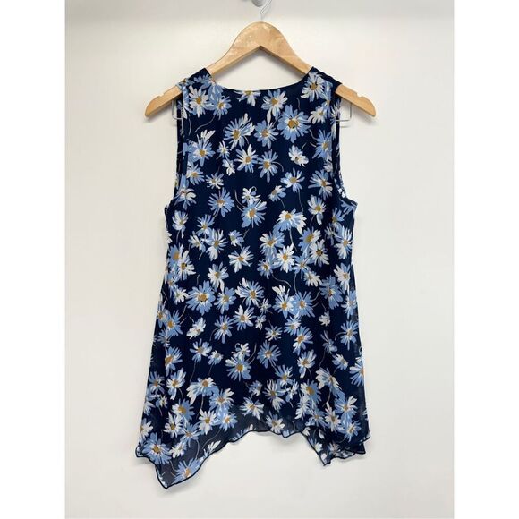 Karen Kane Tank Top Floral Size Small Blue Uneven Hem Pullover NEW - Picture 9 of 11